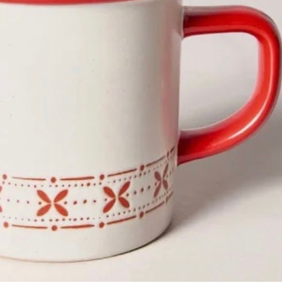 Hearth & Hand 9.5oz Fair Isle Stripe Stoneware Christmas Mug Cream/Red - Picture 2 of 5